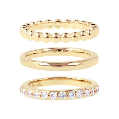 Bronzallure Set of Three Golden Rings with Cubic Zirconia