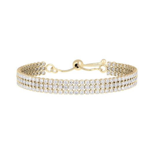 Bronzallure Golden 3 Row Cubic Zirconia Tennis Bracelet