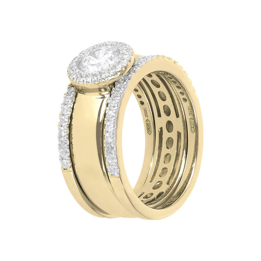 Bronzallure Golden Cubic Zirconia Circular Sone 3 Ring Set