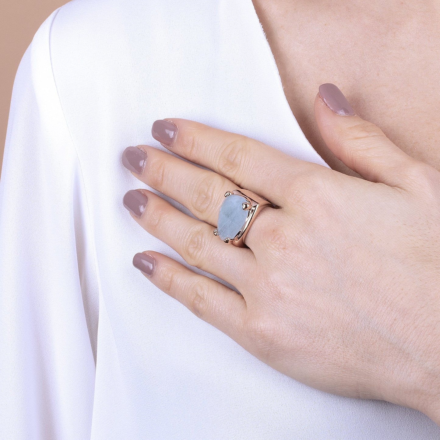 Bronzallure Romantic Milky Aquamarine Ring