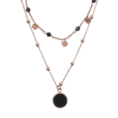 Bronzallure Two Strands Necklace with Natural Stone and Golden Rose Hearts