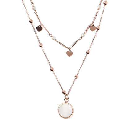 Bronzallure Two Strands Necklace with Natural Stone and Golden Rose Hearts