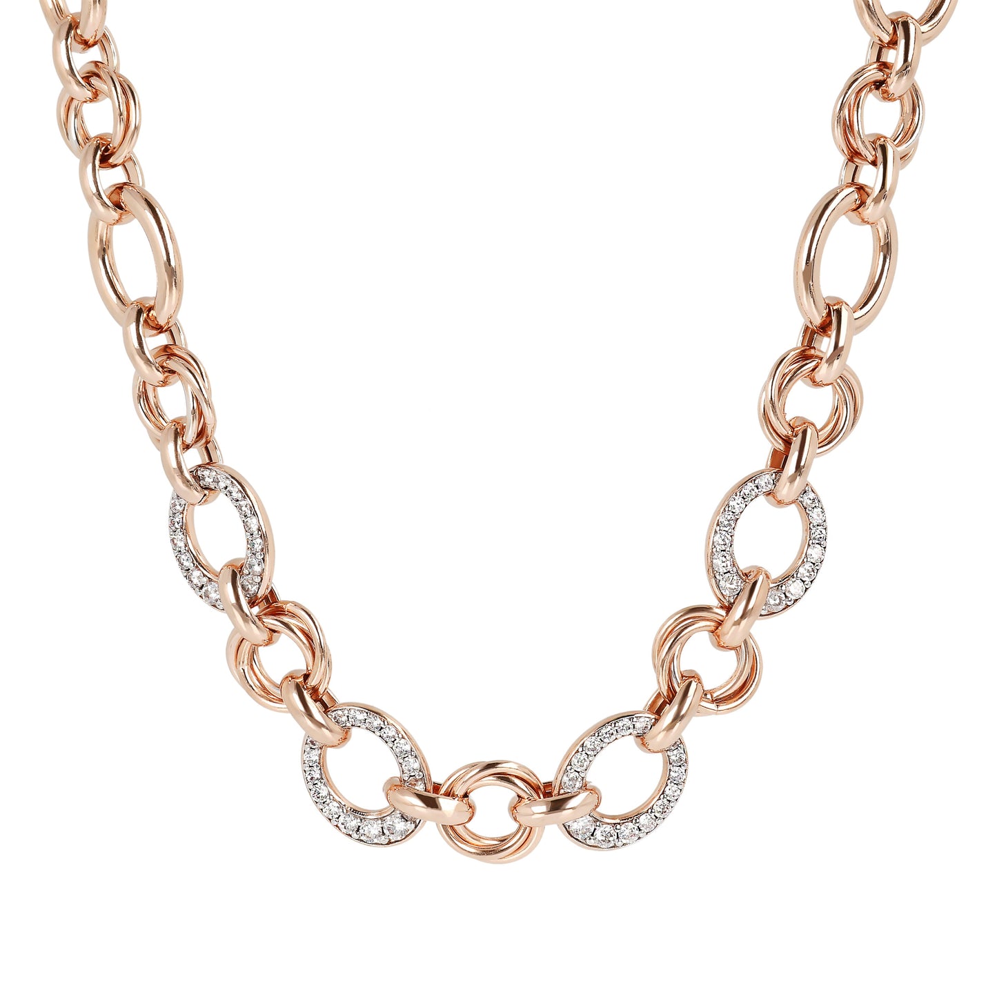 Bronzallure Oval Rolo Chain and Pave Detail Necklace