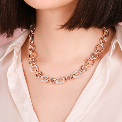 Bronzallure Oval Rolo Chain and Pave Detail Necklace