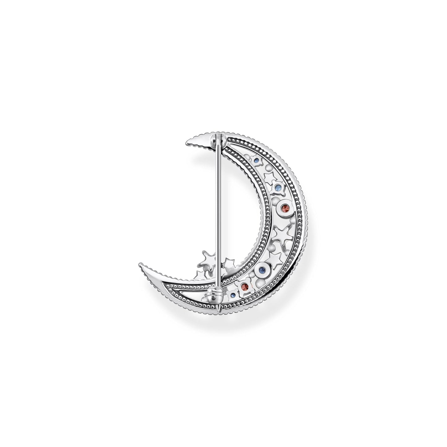 THOMAS SABO Brooch crescent moon with coloured stones silver