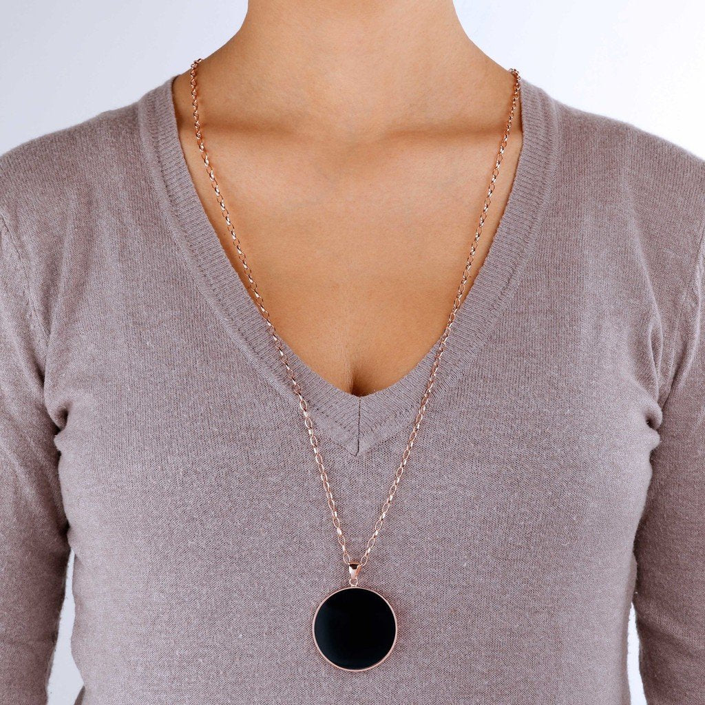 Bronzallure Black Onyx  Big Disc Necklace