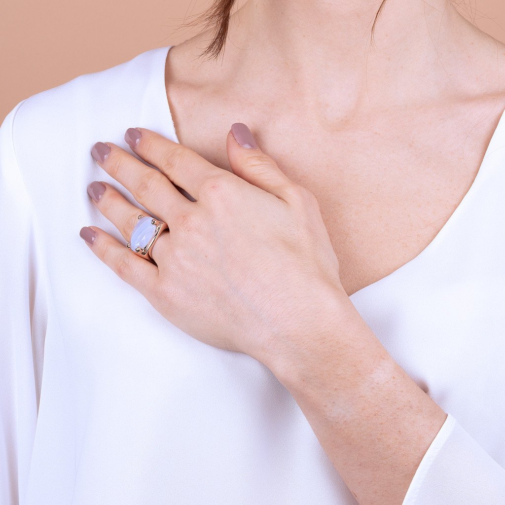 Bronzallure Romantic Blue Lace Agate Ring