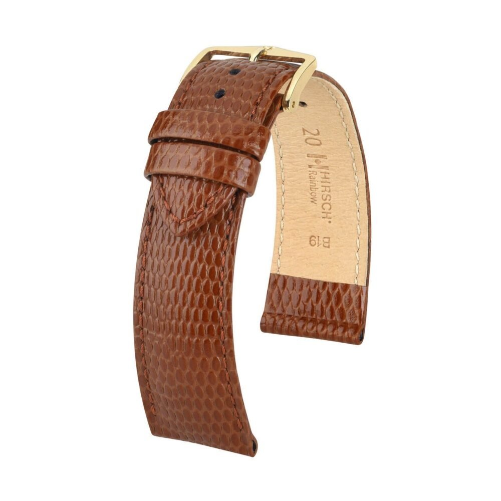 Hirsch Rainbow Golden Brown Lizard Embossed Watch Band