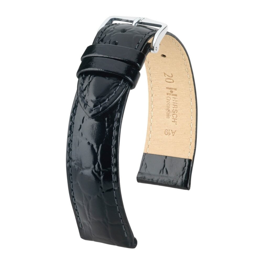 Hirsch Crocograin Black Crocodile Embossed Leather Watch Band