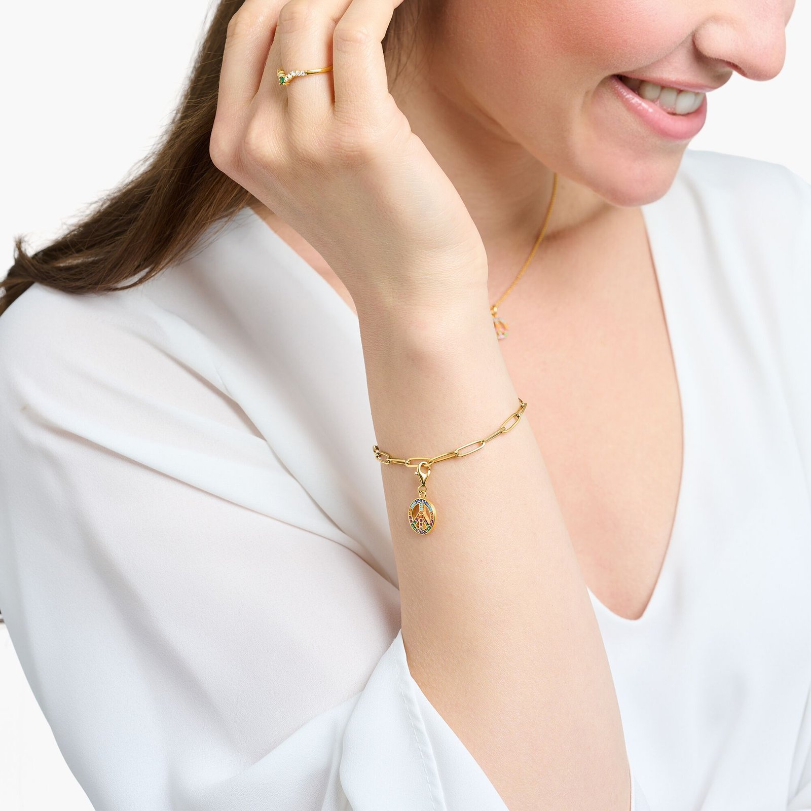 THOMAS SABO Charm pendant peace with colourful stones gold - Image 3
