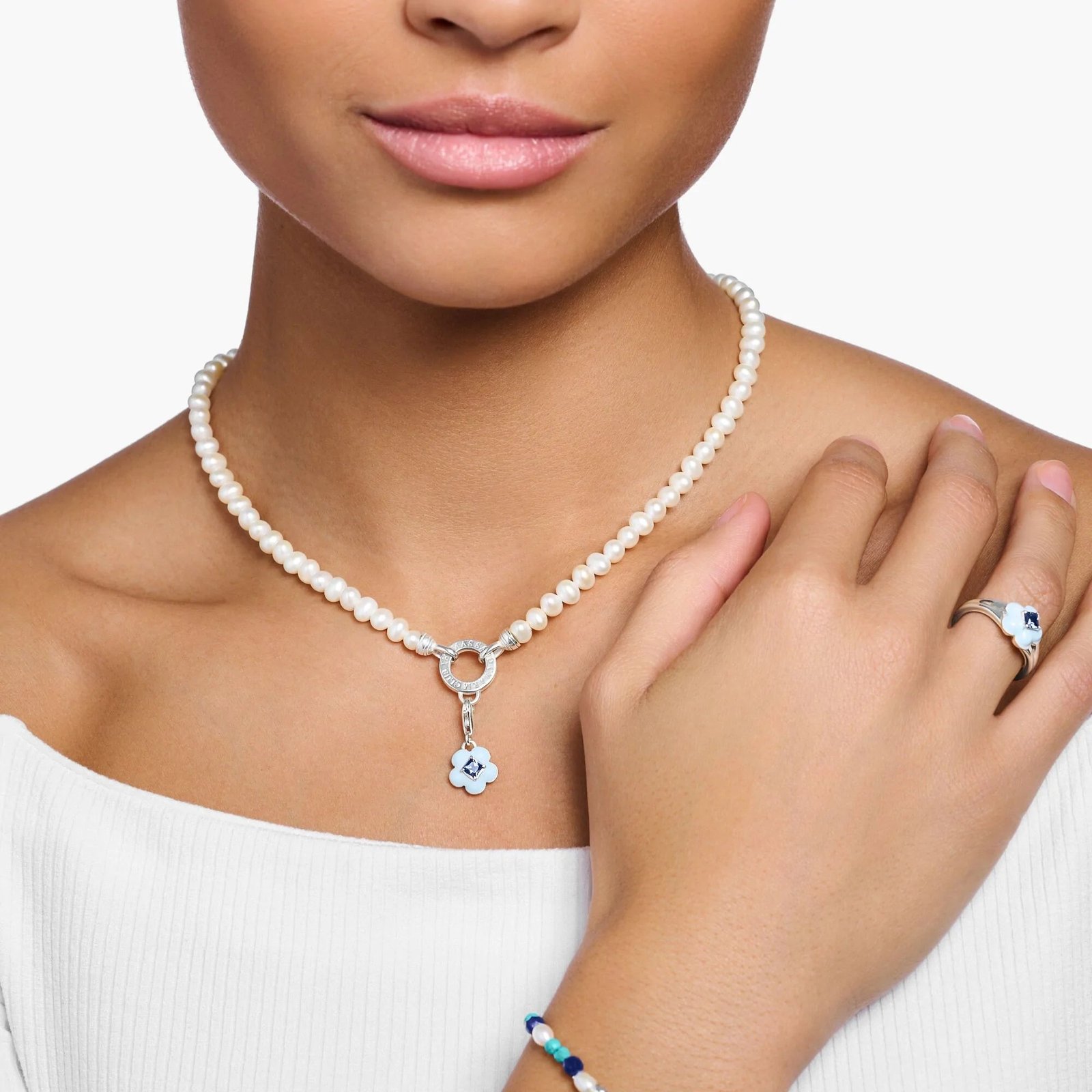 THOMAS SABO Charm Pendant Flower Blue Stone - Image 3