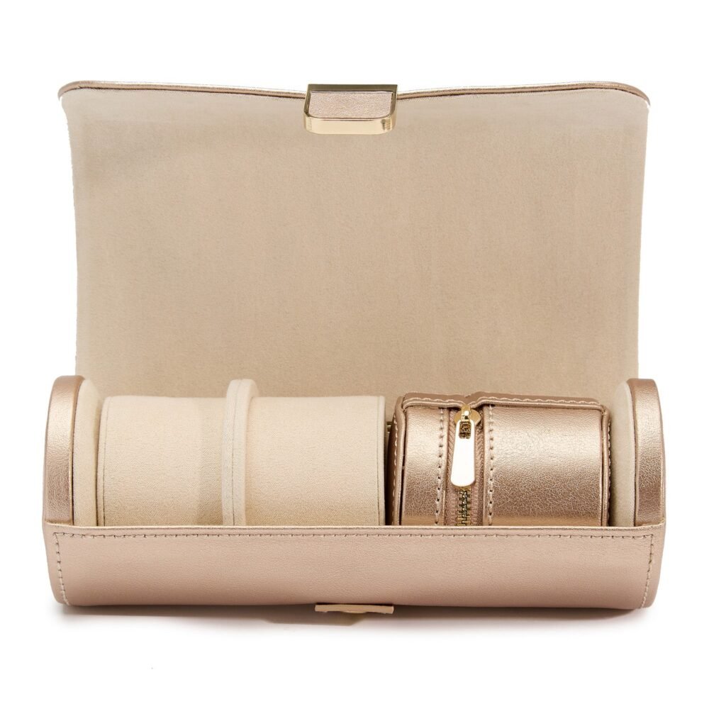 Wolf Palermo Double Watch Roll with Jewellery Pouch Rose Gold - Image 7