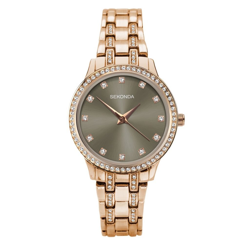 Sekonda Women's Rose Gold Stone Set Bracelet Watch