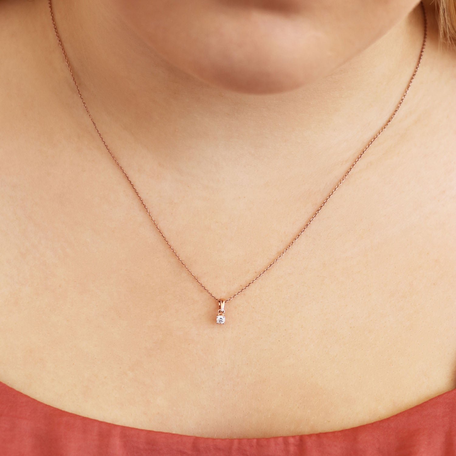 Diamond Solitaire Pendant with 0.08ct Diamonds in 9K Rose Gold - 9RCP08 - Image 2
