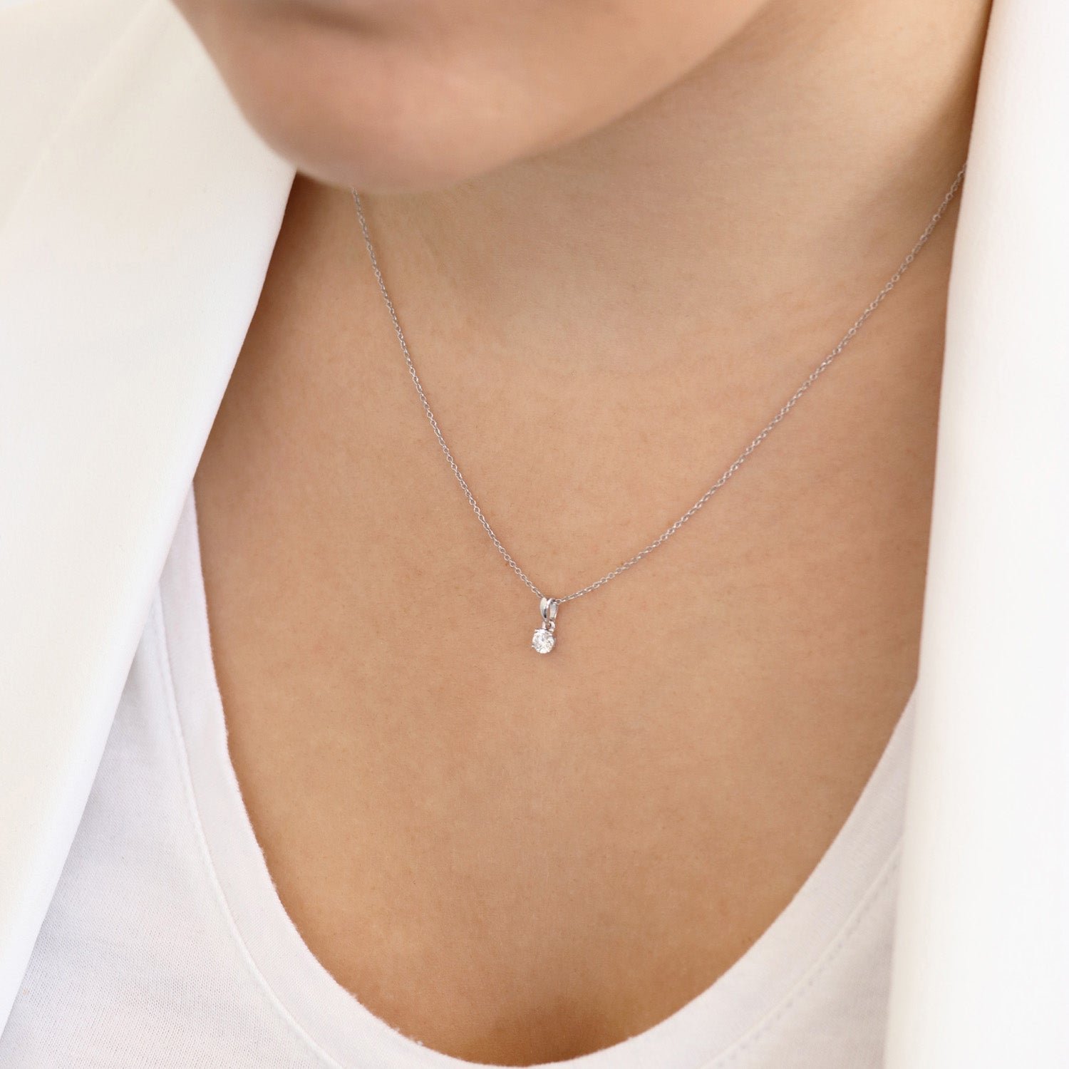 Diamond Solitaire Pendant with 0.20ct Diamonds in 9K White Gold - 9WCP20 - Image 2