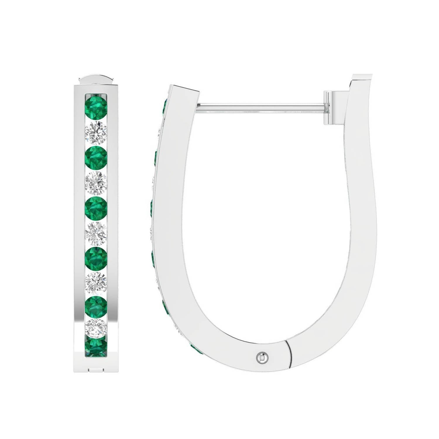 Emerald Diamond Huggie Earrings with 0.50ct Diamonds in 9K White Gold - 9WHUG50GHE