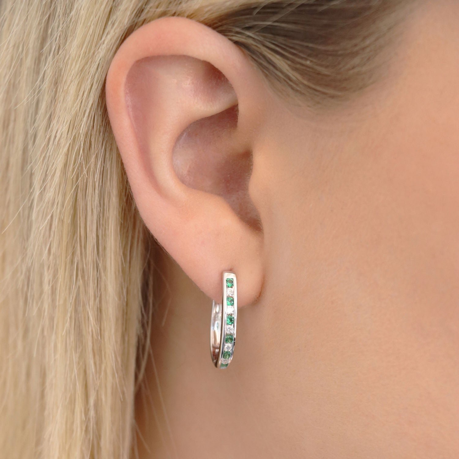 Emerald Diamond Huggie Earrings with 0.50ct Diamonds in 9K White Gold - 9WHUG50GHE - Image 2