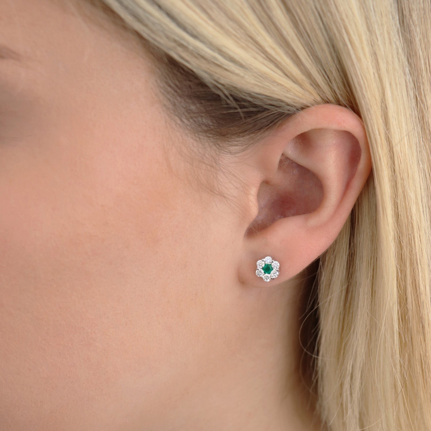Emerald Diamond Stud Earrings with 0.53ct Diamonds in 9K White Gold - 9WRE75GHE - Image 2