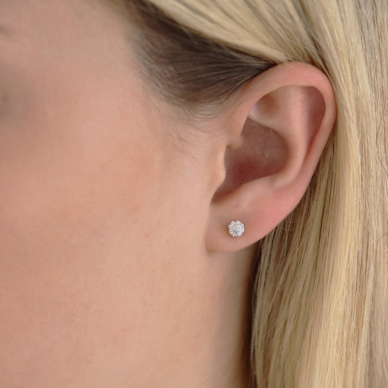 Cluster Diamond Stud Earrings with 0.10ct Diamonds in 9K Yellow Gold - 9YECLUS10GH - Image 2