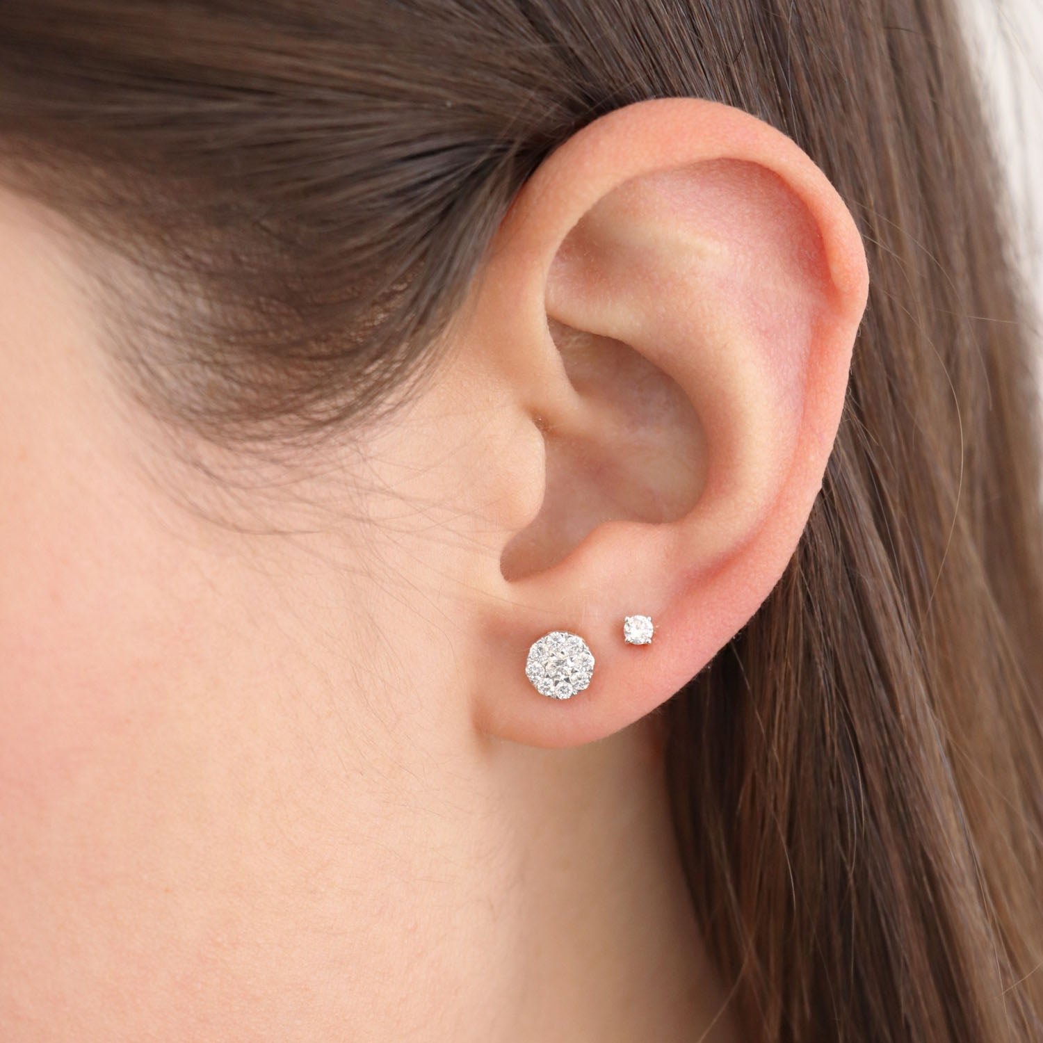 Cluster Diamond Stud Earrings with 0.50ct Diamonds in 9K Yellow Gold - 9YECLUS50GH - Image 2