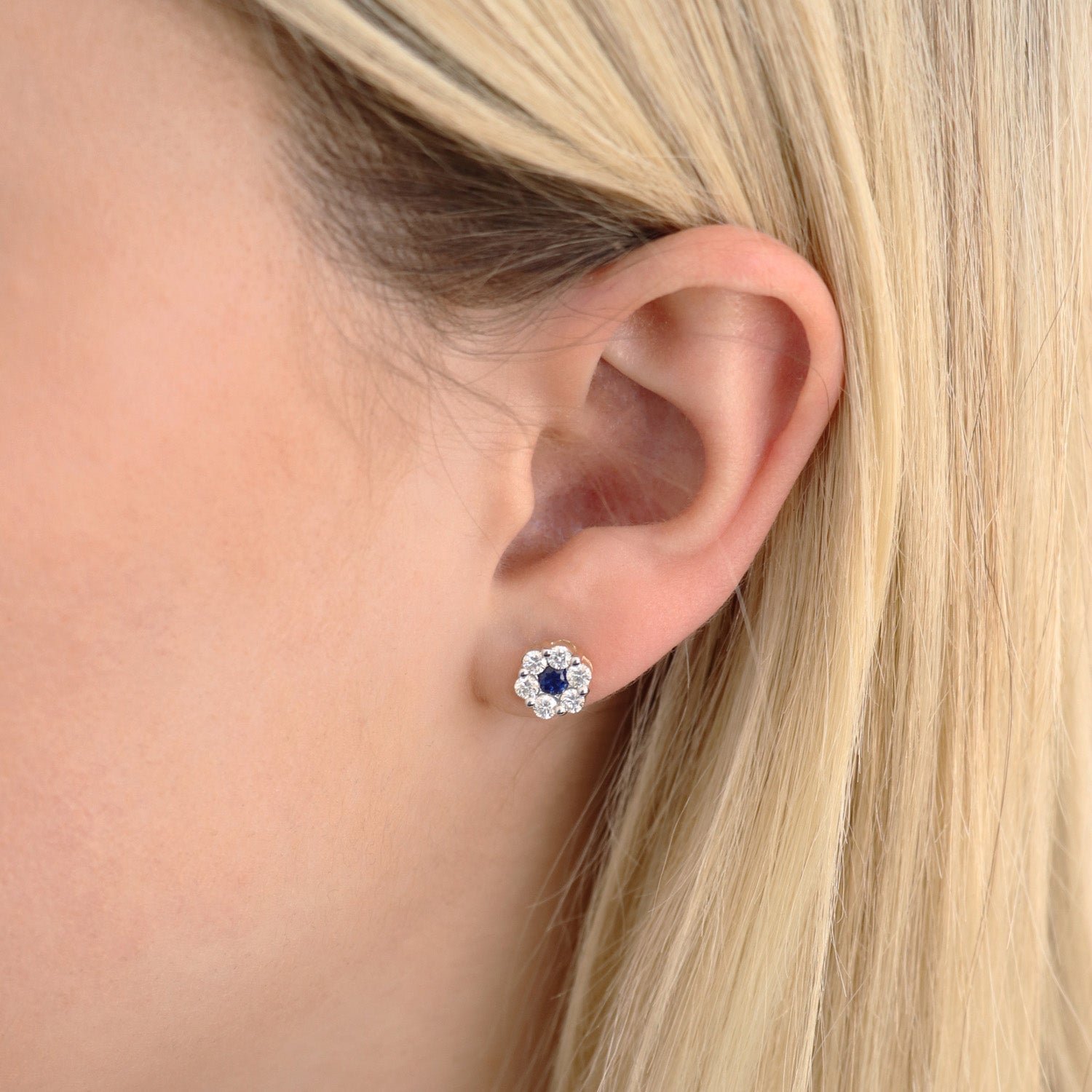 Sapphire Diamond Stud Earrings with 0.80ct Diamonds in 9K Yellow Gold - 9YRE100GHS - Image 2