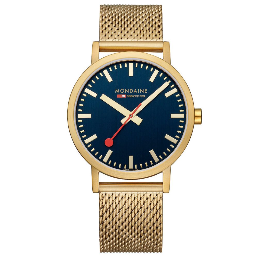 Mondaine Official Swiss Railways Classic Deep Ocean Blue Mesh 40mm Watch - Image 6