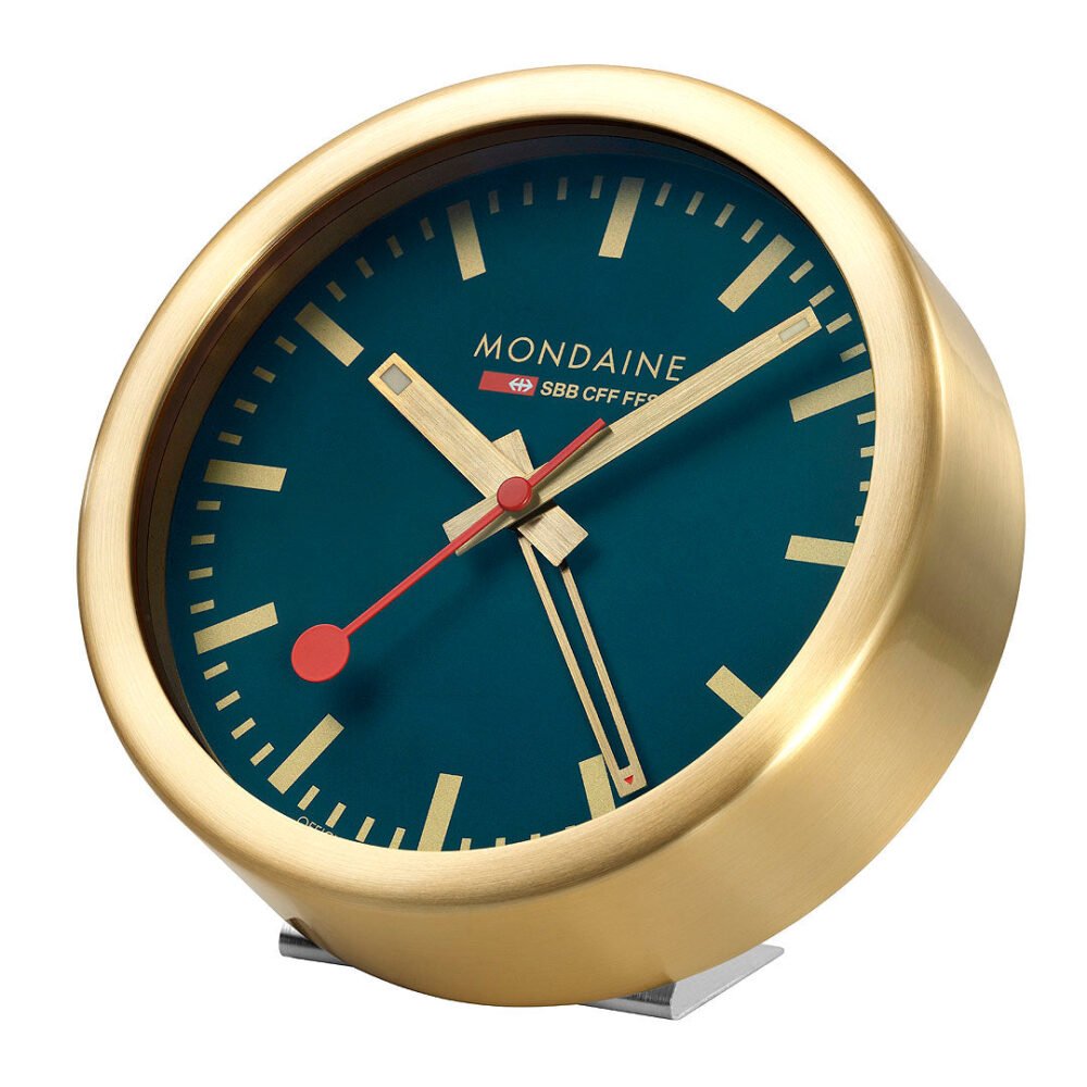 Mondaine Official Swiss Railways Deep Ocean Blue Alarm Clock 125mm