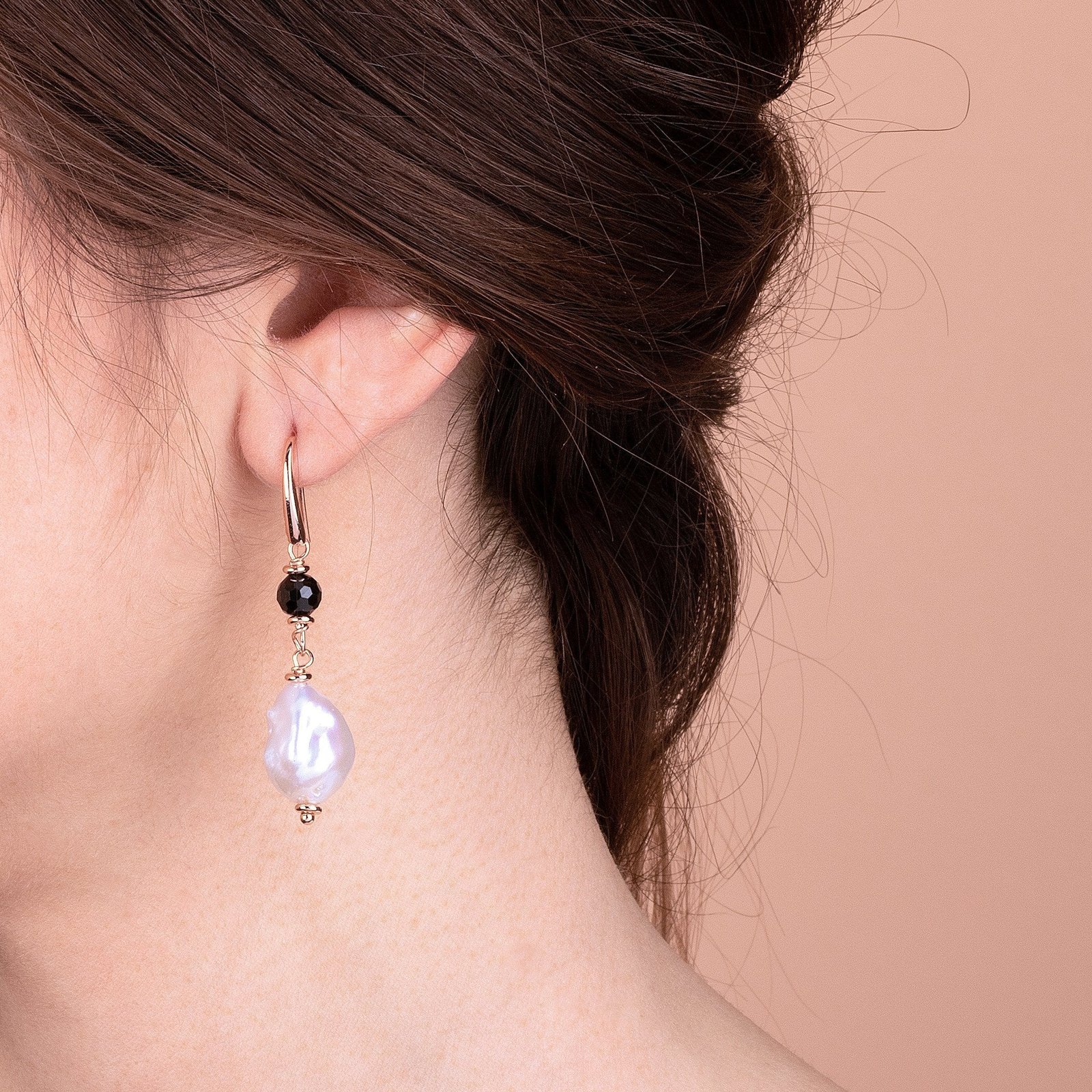 Bronzallure Black Spinel and Baroque Pearl Earrings - Image 2