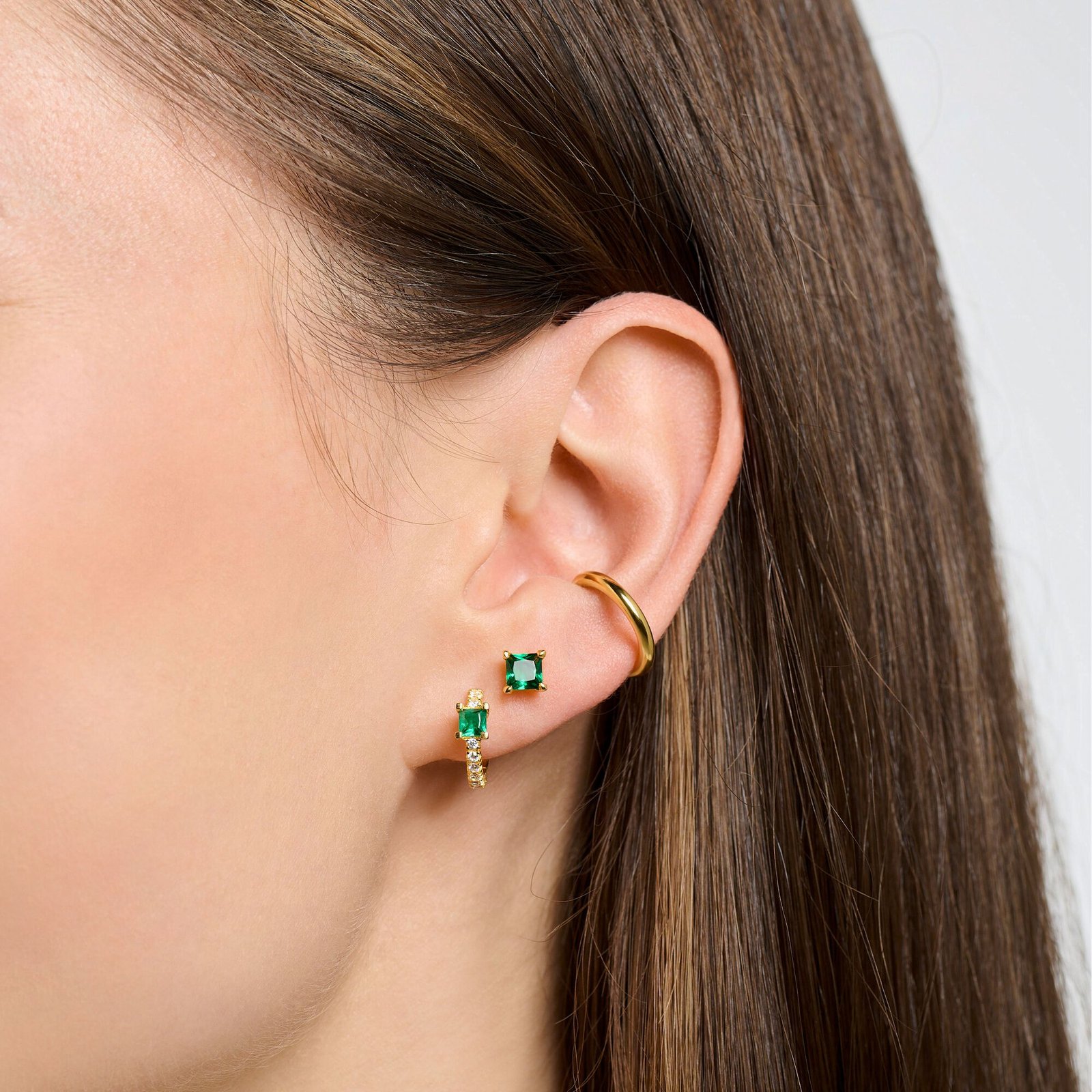 THOMAS SABO Single hoop earring green stone with white stones gold - Image 3