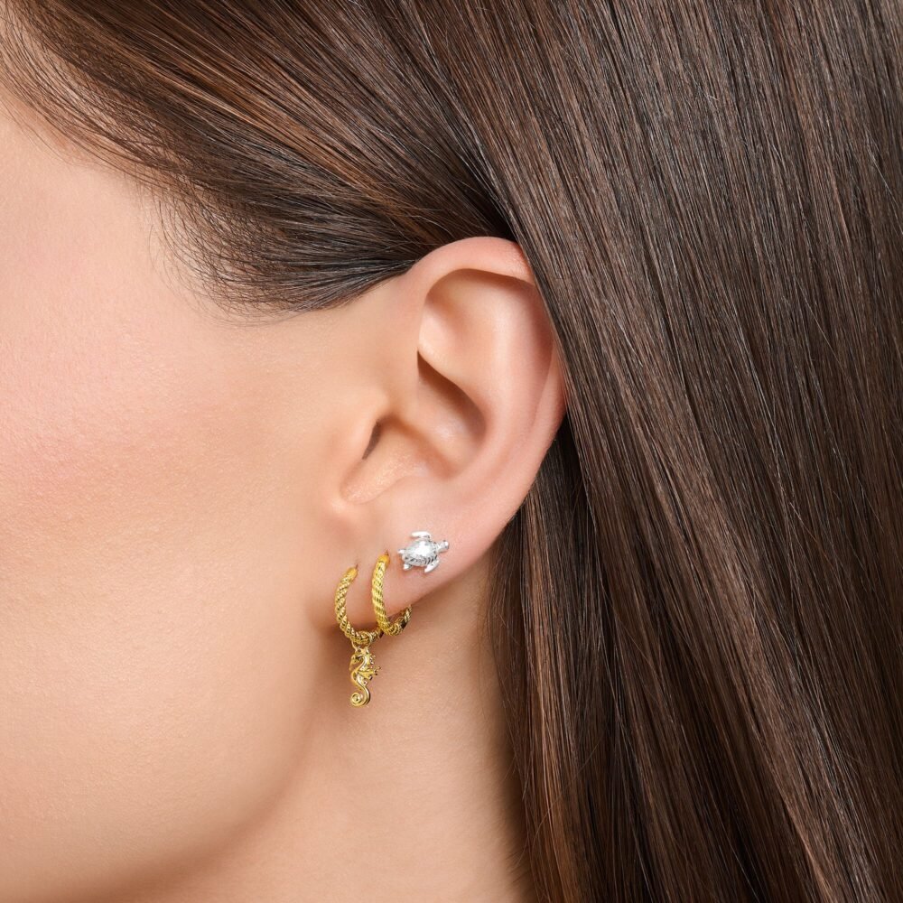 Thomas Sabo Single hoop earring with white stones and seahorse gold - Image 3