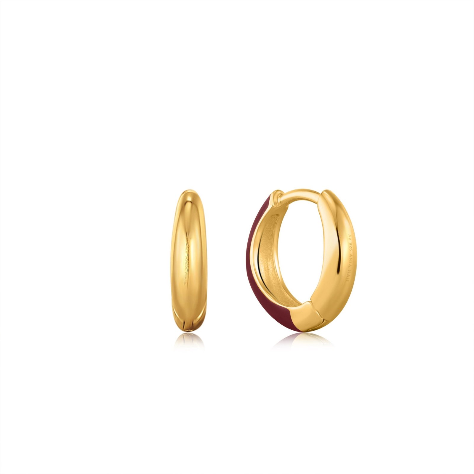 Ania Haie Claret Red Enamel Gold Sleek Huggie Hoop Earrings - Image 4