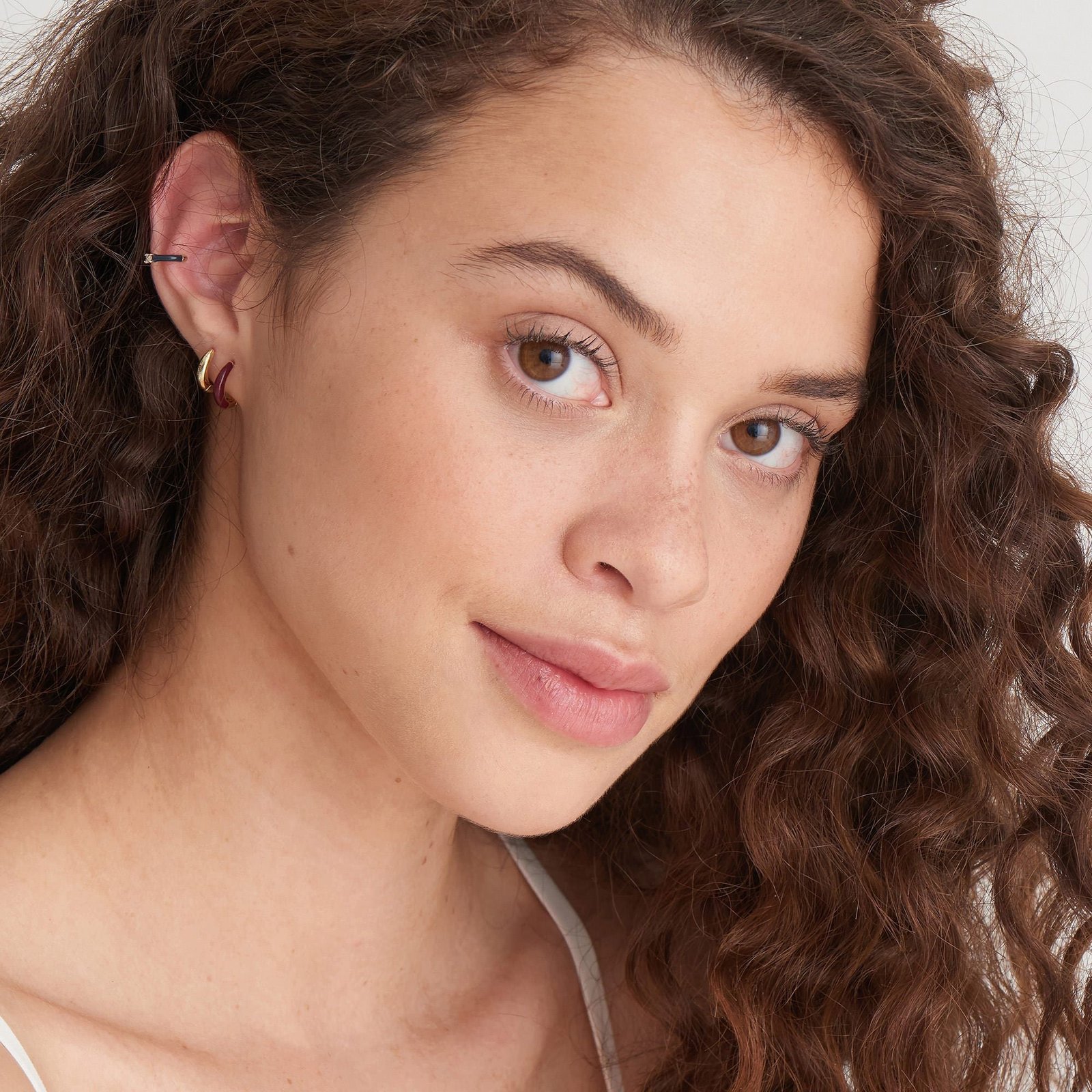 Ania Haie Claret Red Enamel Gold Sleek Huggie Hoop Earrings - Image 3