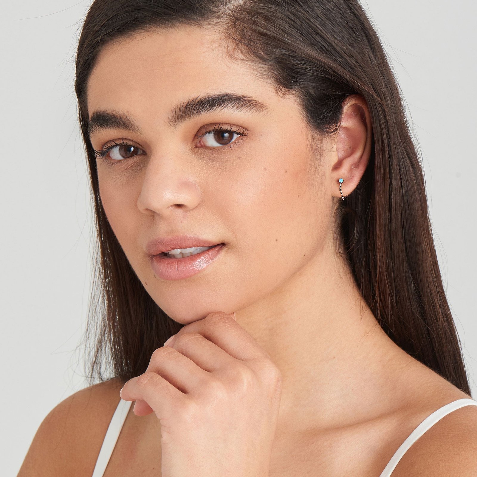 Ania Haie Turquoise Chain Drop Silver Stud Earrings - Image 2