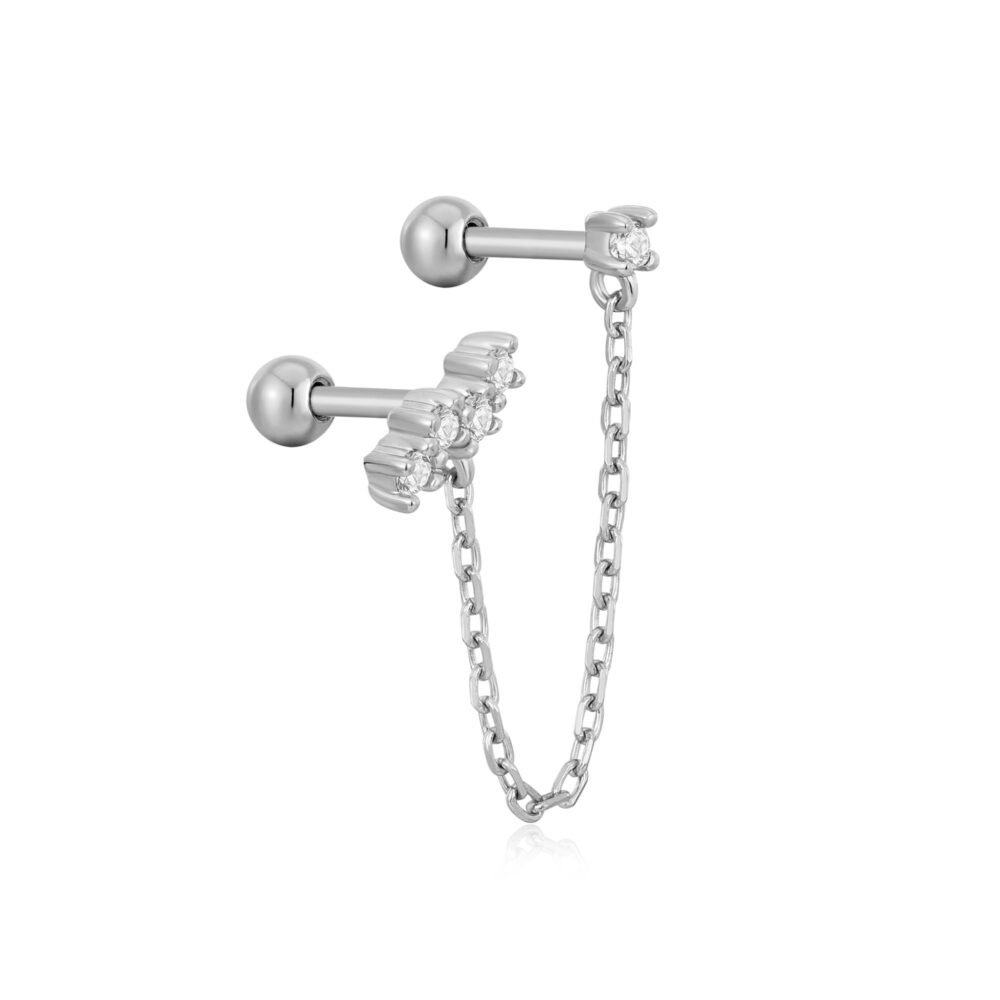 Silver Celestial Drop Chain Barbell Single Earring - Image 3