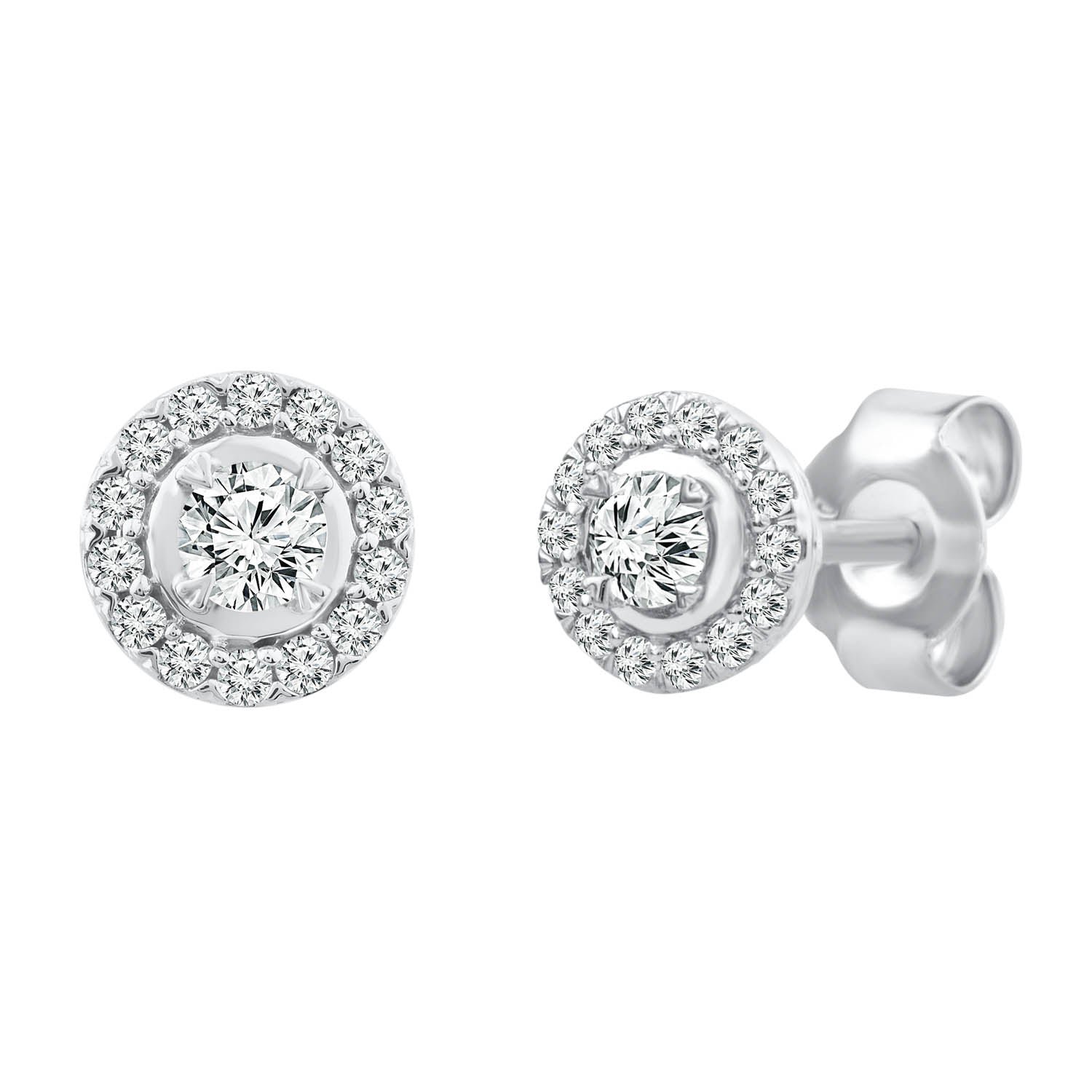 Halo Stud Earrings with 0.25ct Diamonds in 9K White Gold - EF-5120-W - Image 2