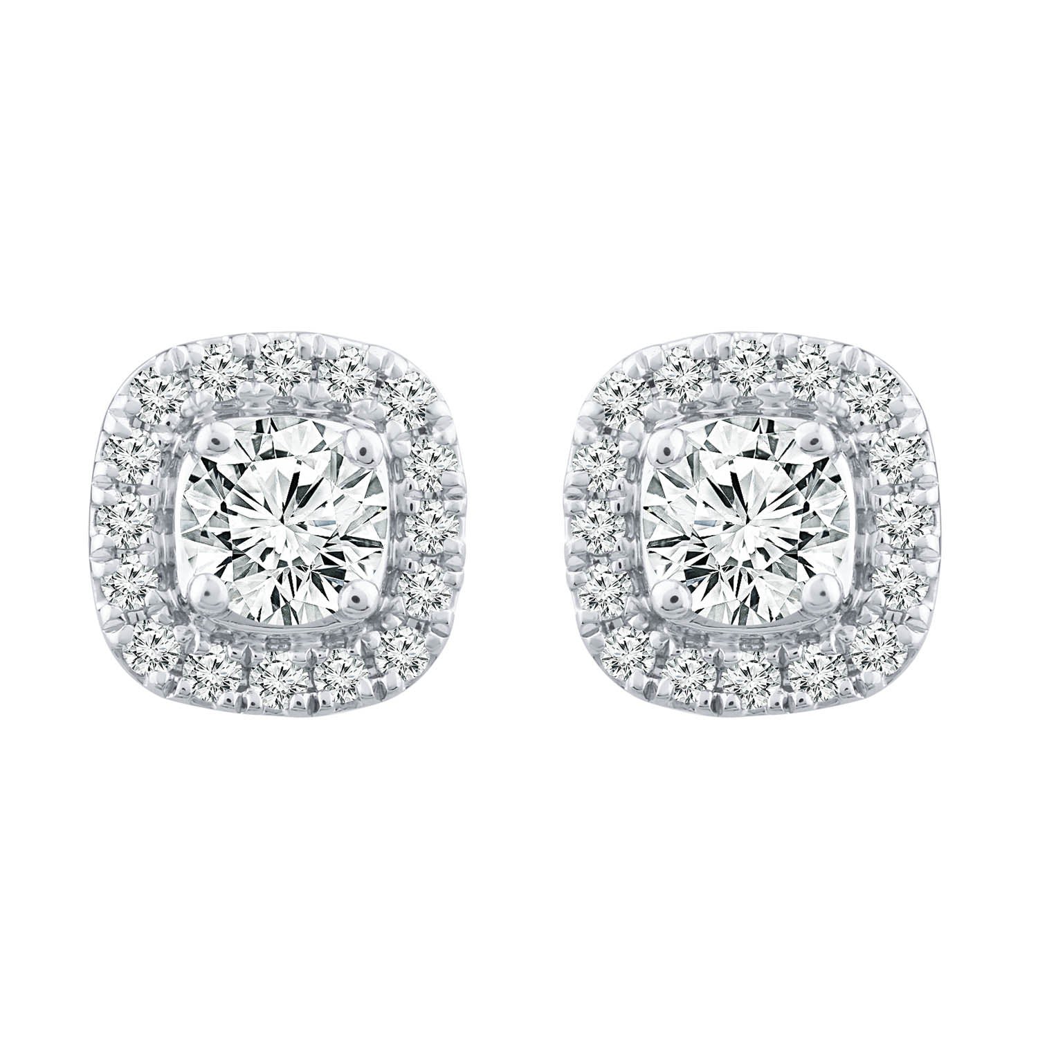 Halo Stud Earrings with 0.50ct Diamonds in 9K White Gold - EF-5970-W