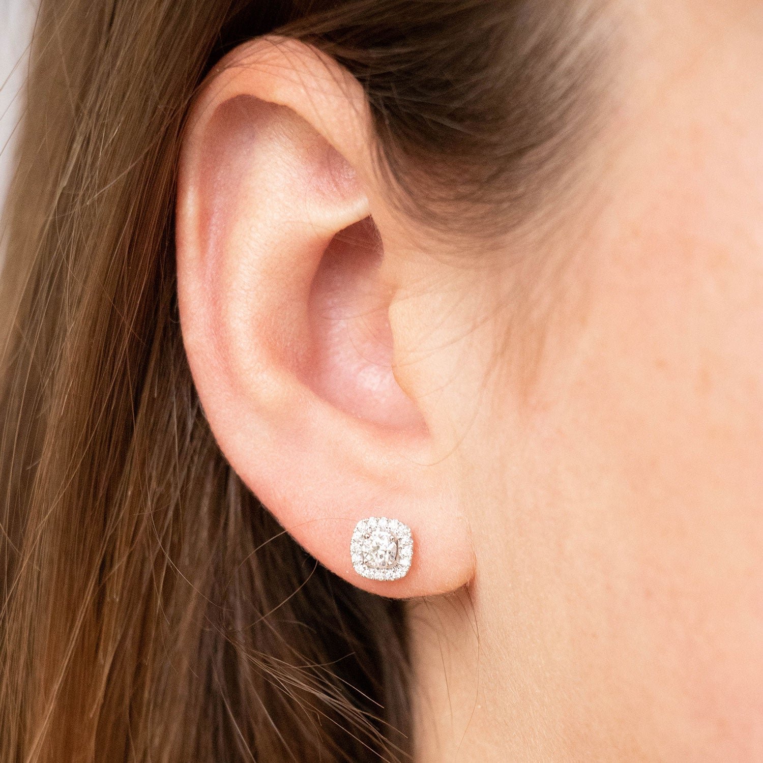 Halo Stud Earrings with 0.50ct Diamonds in 9K White Gold - EF-5970-W - Image 3