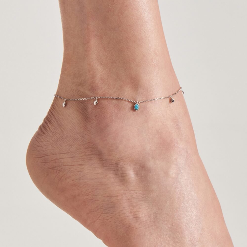 Ania Haie Silver Turquoise Drop Pendant Anklet - Image 2