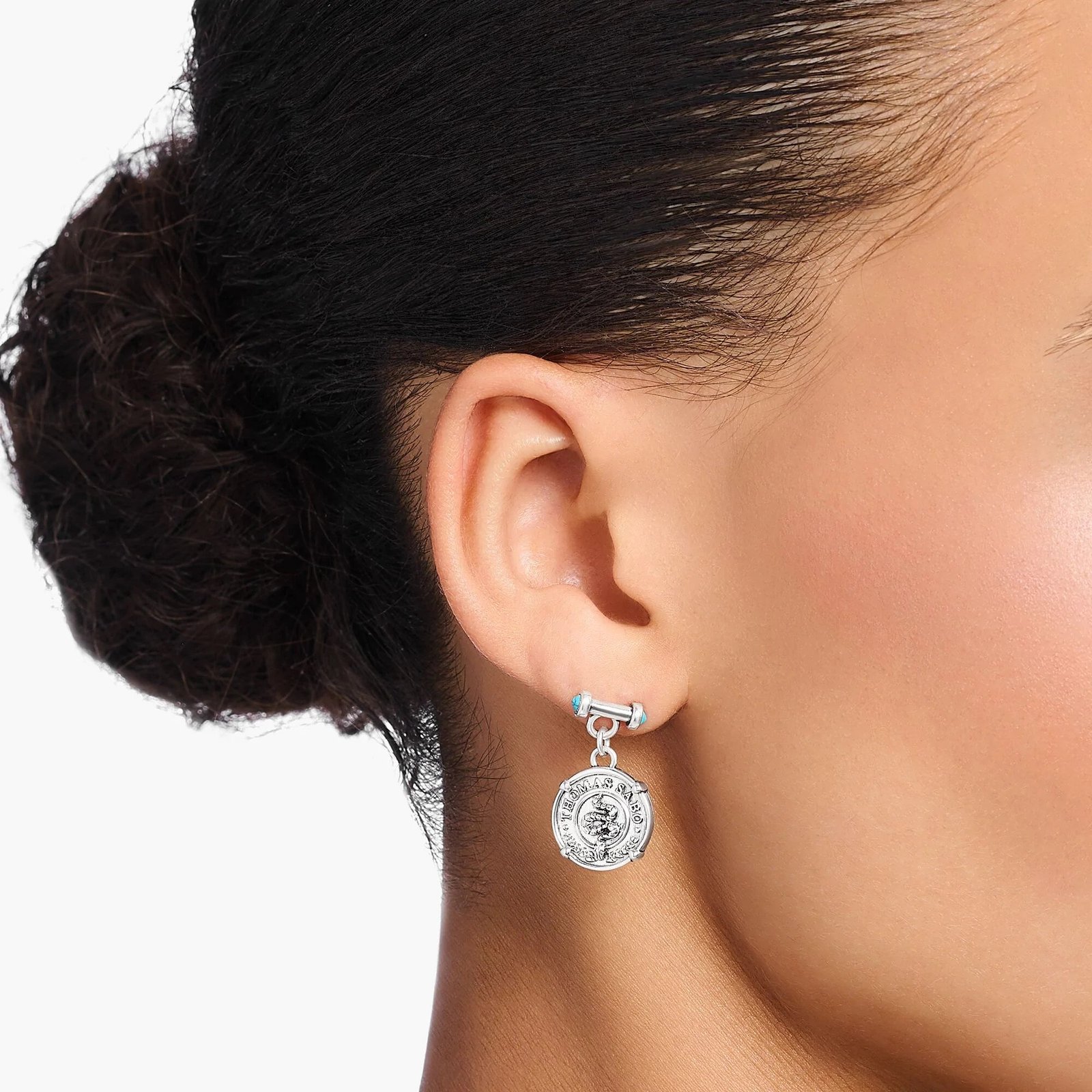 THOMAS SABO Silver And Turquoise Snake Coin Earrings - Image 2