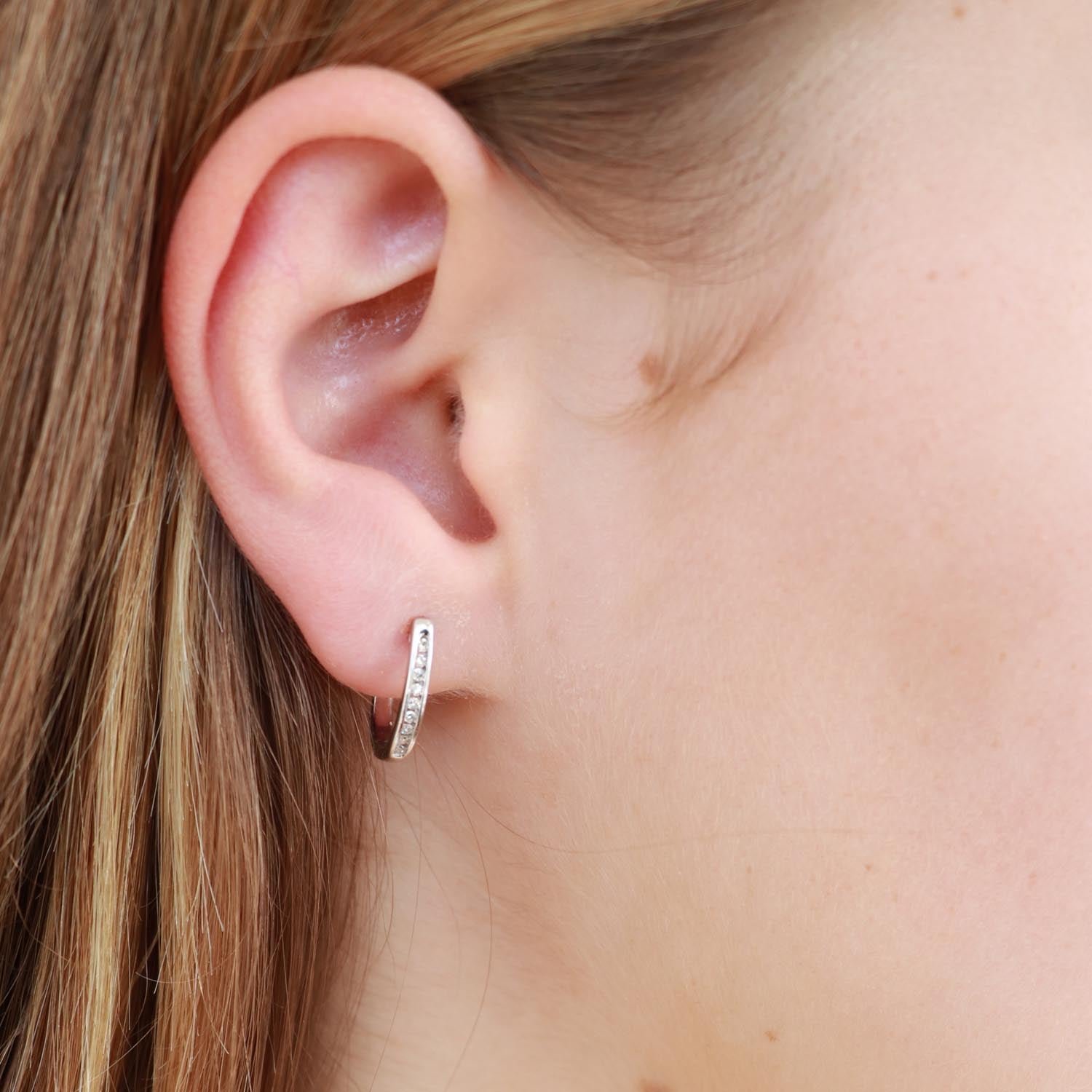 Huggie Earrings with 0.08ct Diamond in 9K White Gold - Image 2