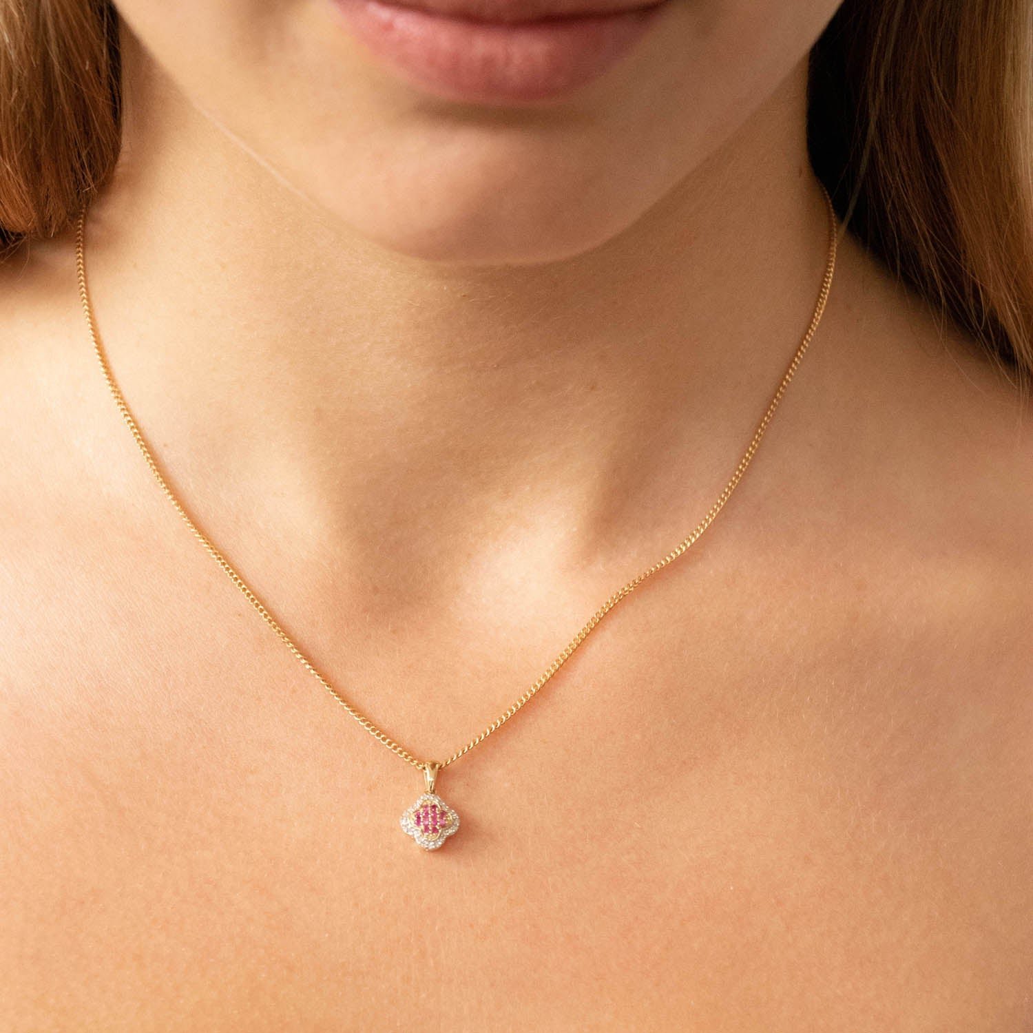 Ruby Pendant with 0.07ct Diamonds in 9K Yellow Gold - Image 2