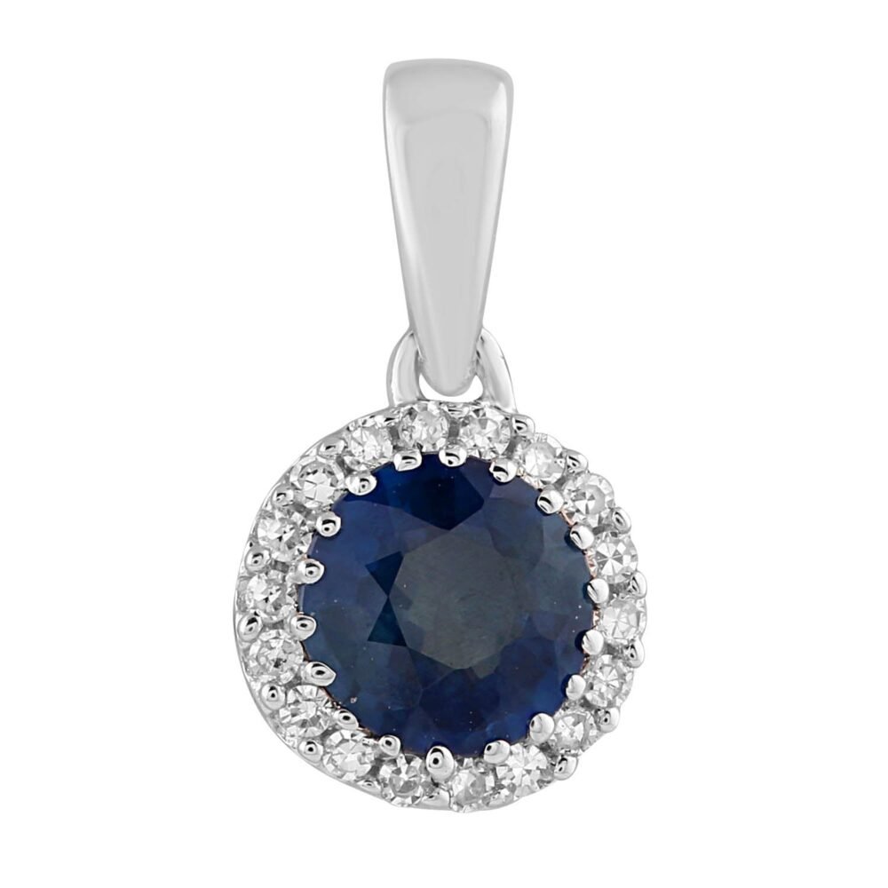 Sapphire Pendant with 0.03ct Diamonds in 9K White Gold