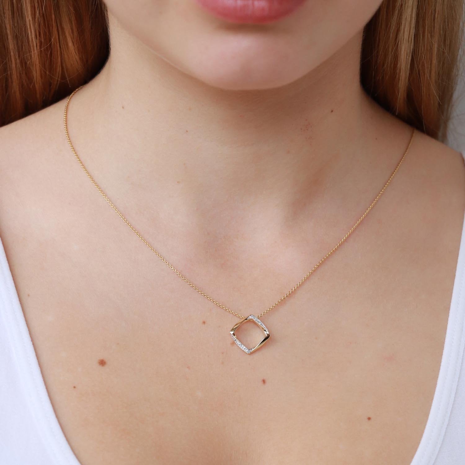 Open Square Pendant with 0.04ct Diamond in 9K Yellow Gold - Image 2