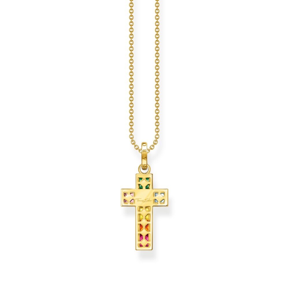 THOMAS SABO Necklace cross colourful stones gold - Image 2