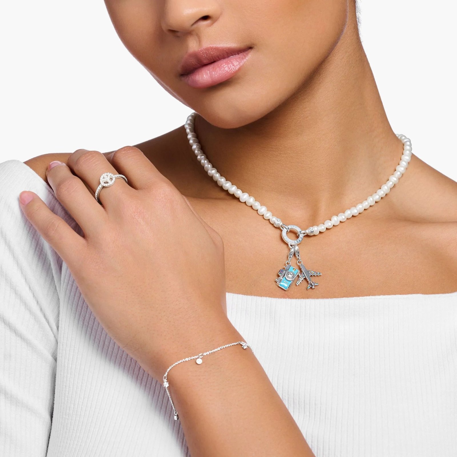 THOMAS SABO Silver Pearl Charm Necklace - Image 2