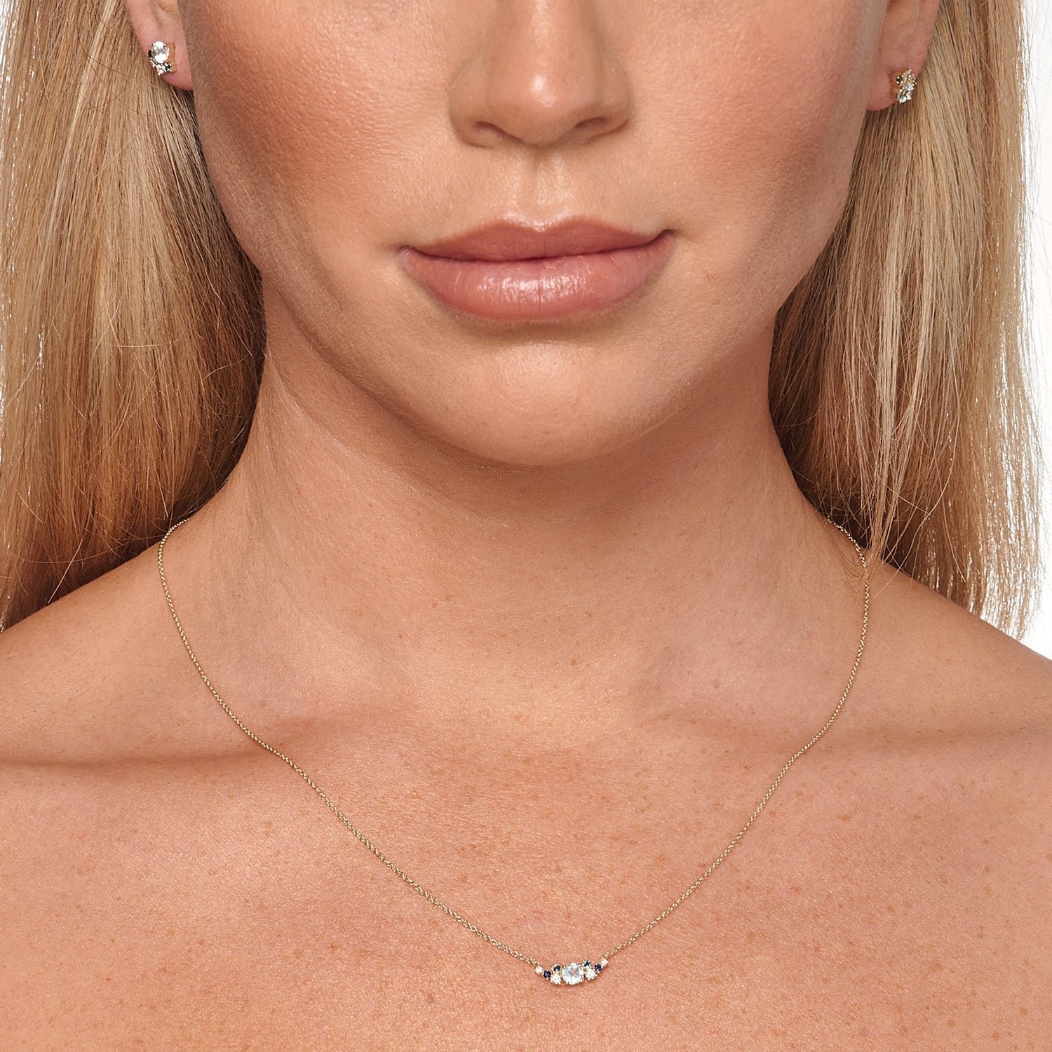 Diamond and Aquamarine Necklace with 0.08ct Diamonds in 9K Yellow Gold - Image 3