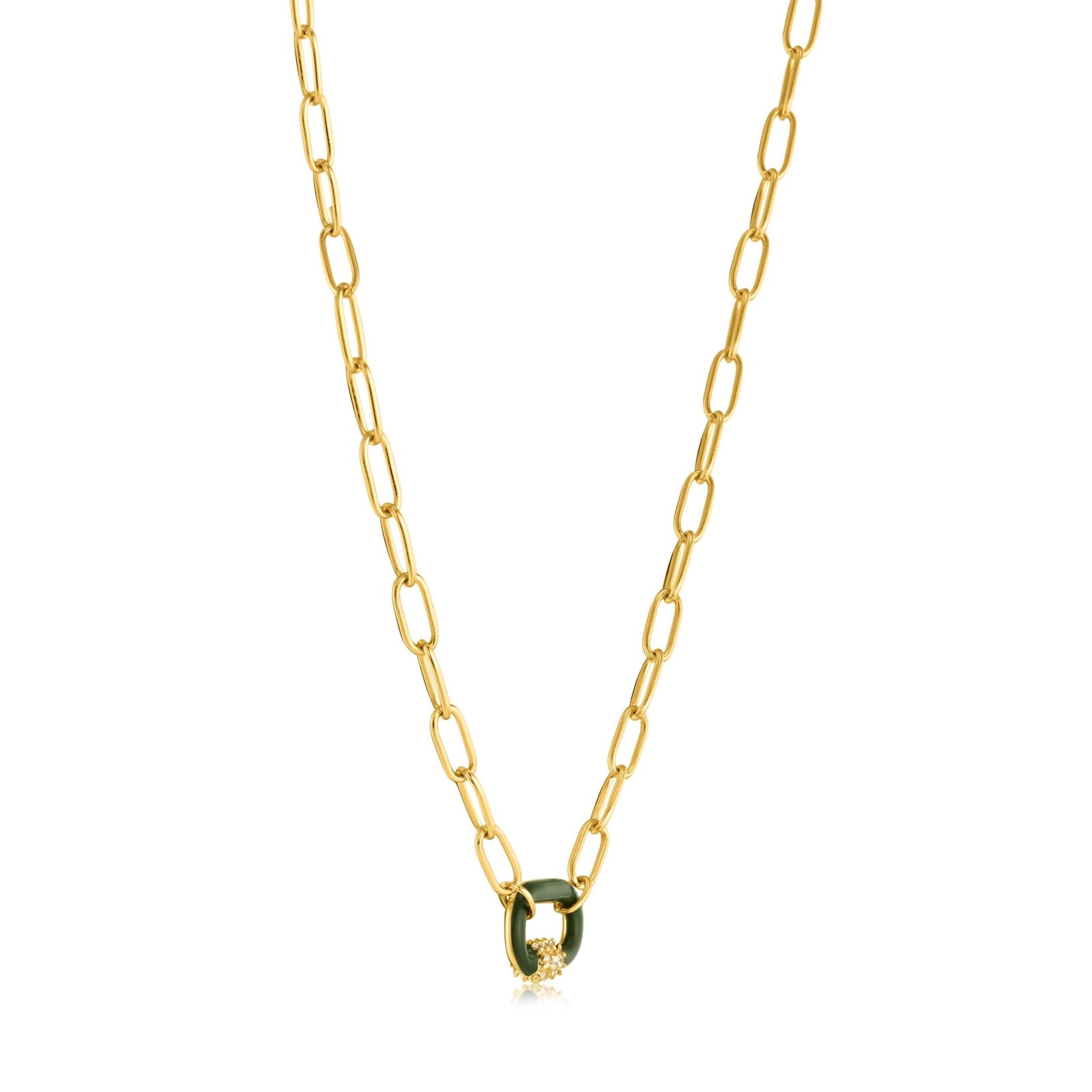Ania Haie Forest Green Enamel Carabiner Gold Necklace - Image 4