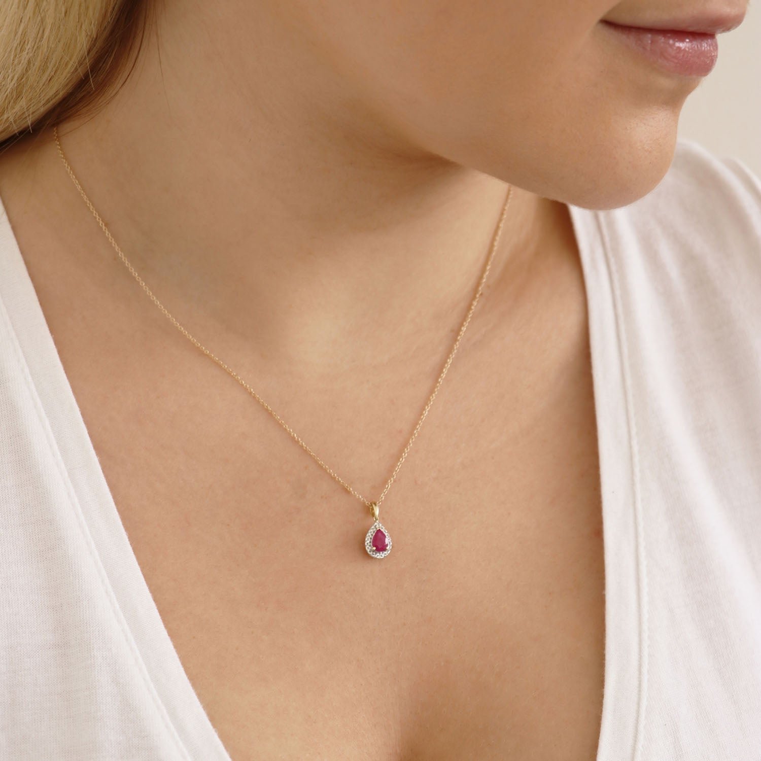 Diamond Ruby Pendant with 0.07ct Diamonds in 9K Yellow Gold - P-19474RB-007-Y - Image 2