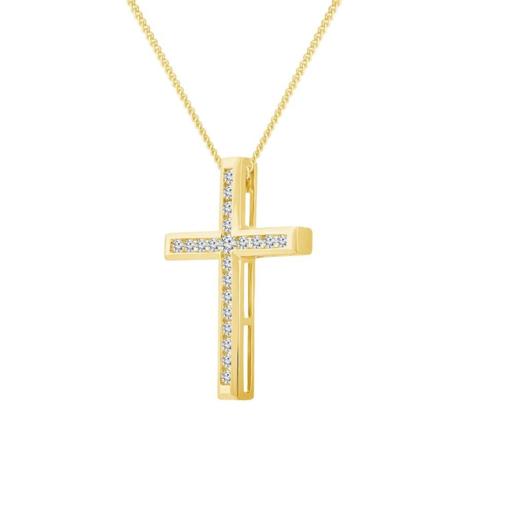 Diamond Cross Pendant with 0.50ct Diamonds in 9K Yellow Gold - PC-0172-Y - Image 2