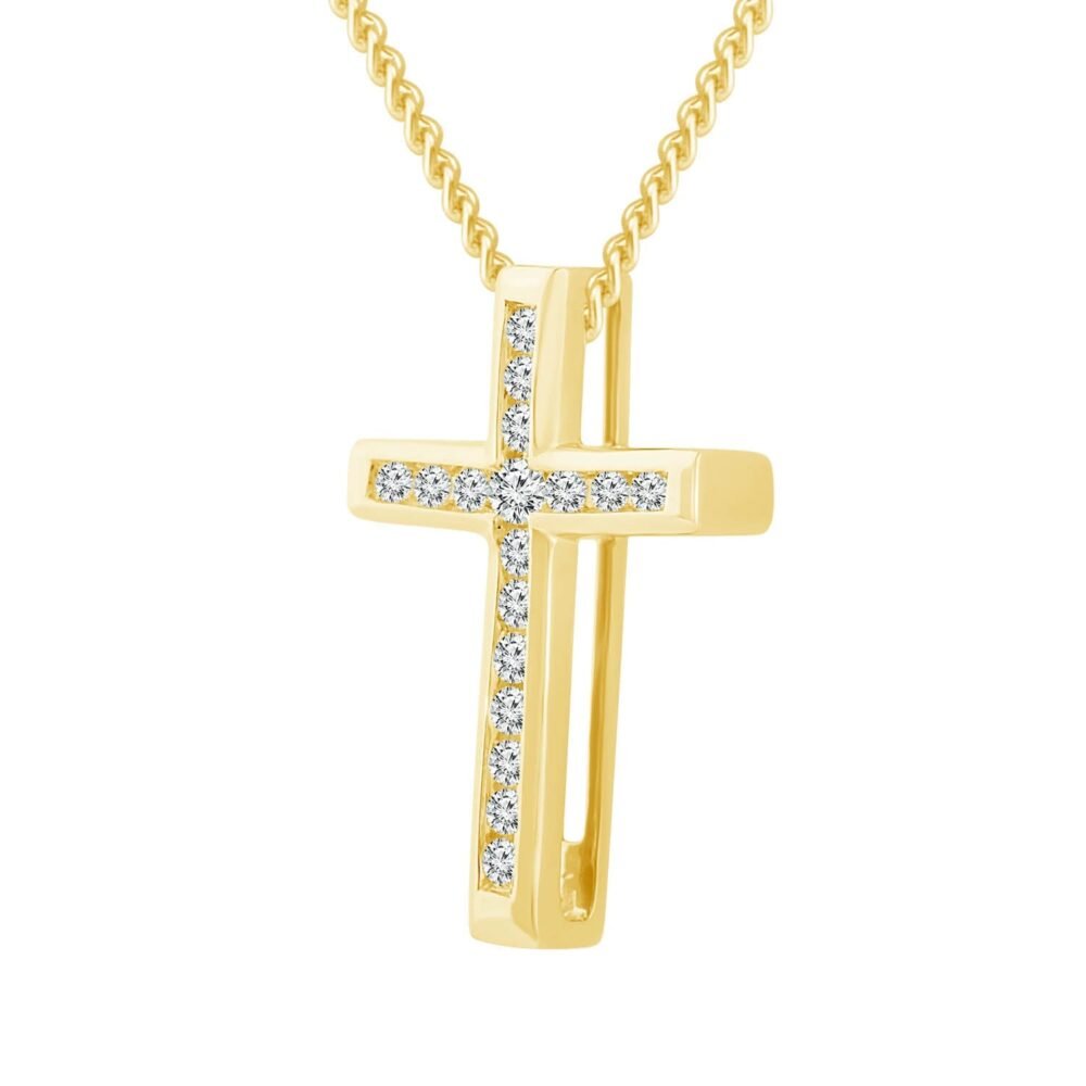 Diamond Cross Pendant with 0.10ct Diamonds in 9K Yellow Gold - PC-0174-Y - Image 2